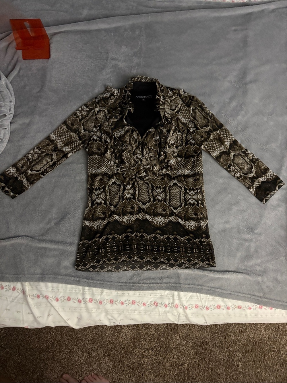 Mixed Brown Snake-Print Ruffle Front Women's Top Coco Bianco